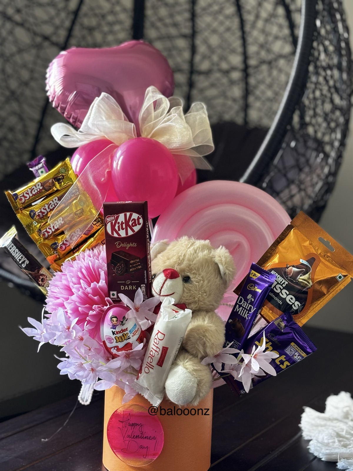 Chocolate teddy and balloon hamper